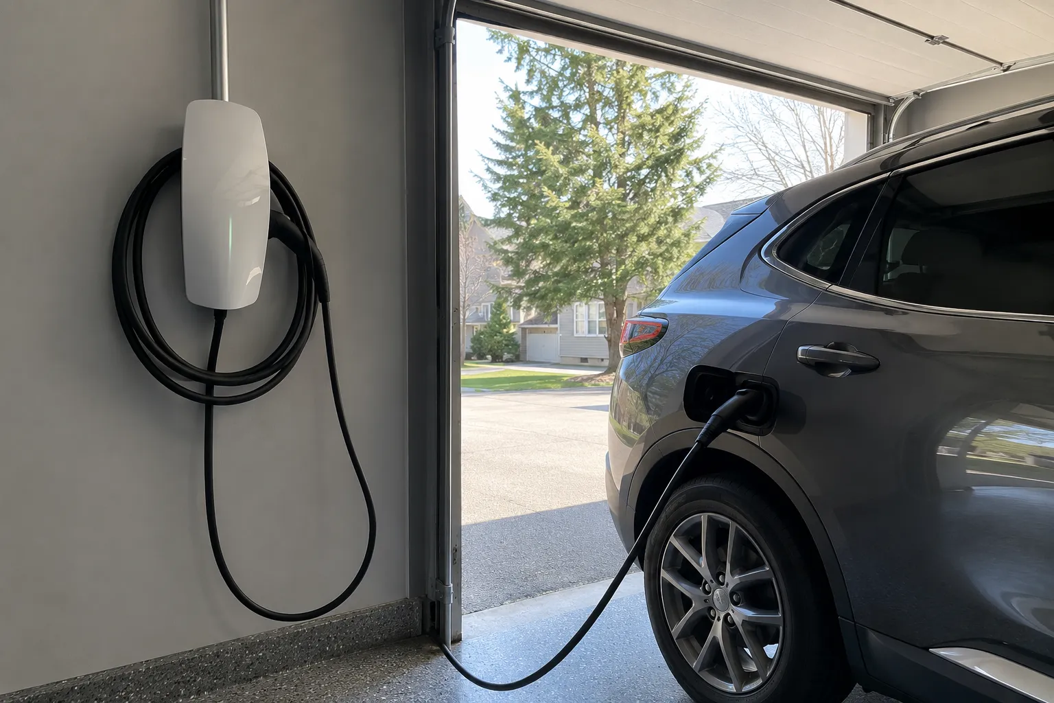 Level 2 EV charger installed in a Central New Jersey garage
